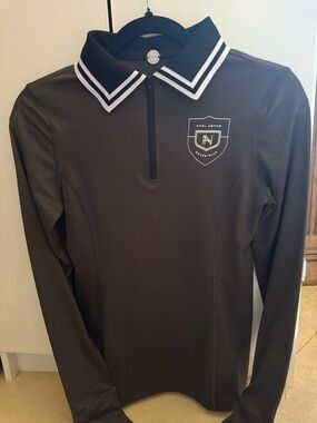 Noel Asmar Black Long Sleeve Polo with White-Trim Collar